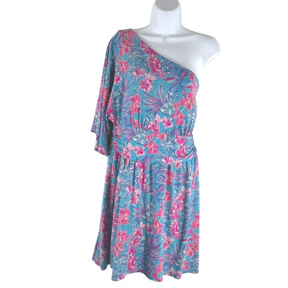 Lilly Pulitzer Niki One Shoulder Romper Size 14 Cumulus Blue Orchid Oasis DR1787 - Picture 4 of 13